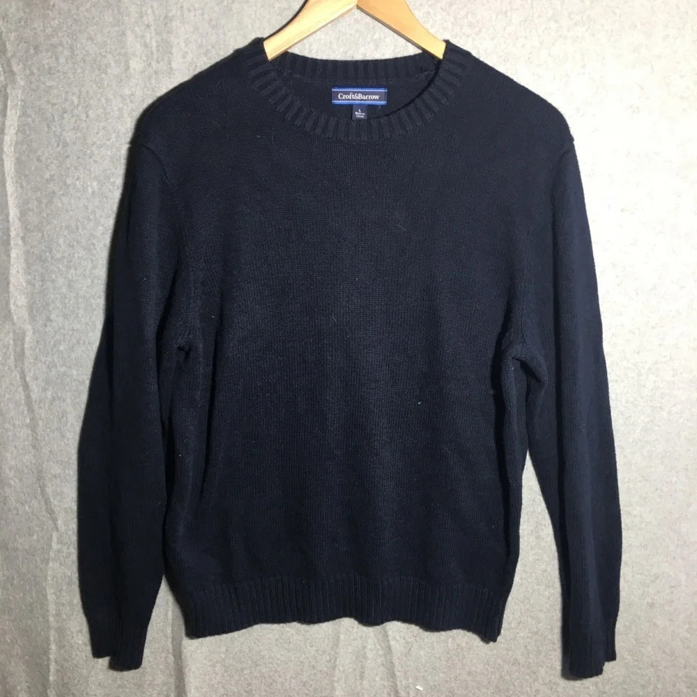 Mens Croft & Barrow Sweater Crew Neck Navy Blue Posh Fraternity Casual Cotton